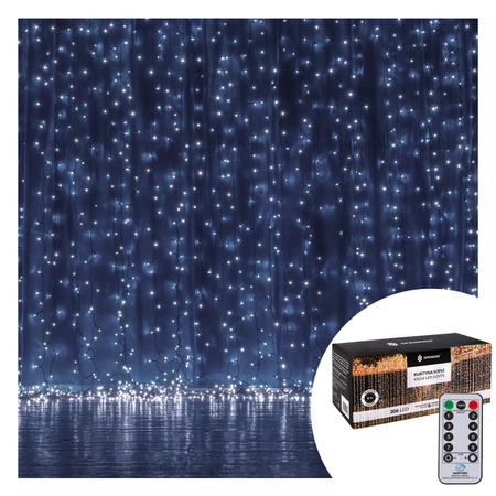 Kurtyna świetlna z pilotem 306 led girlanda, lampki wewnętrzno-zewnętrzne sople zimny biały