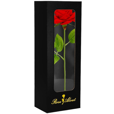 Wieczna róża na łodydze 27 cm z pudełkiem prezentowym sztuczny kwiat czerwony