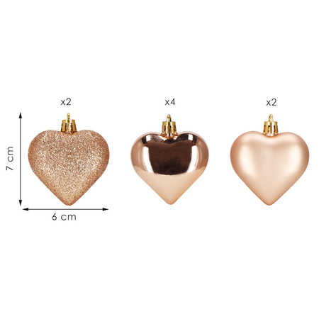 Bombki choinkowe 7 cm dekoracje świąteczne 8 szt. nietłukące serca, rose gold