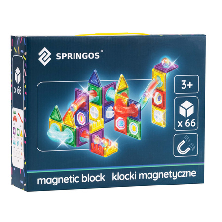 Klocki magnetyczne tory, tunele kulkowe, kulki LED zestaw klocków konstrukcyjnych 66 szt. wielokolorowe