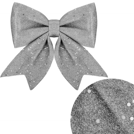 Kokardka świąteczna na choinkę brokatowa zawieszka choinkowa srebrna