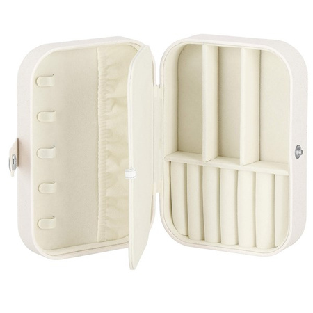 Kuferr, szkatułka na biżuterię ekoskóra 16x11x5 cm kremowa z brokatem z przegródkami