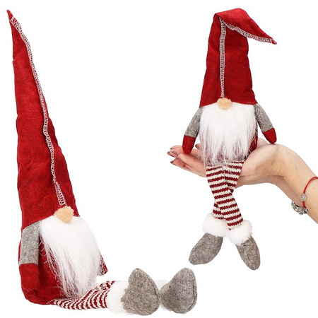 Skrzat 50cm ozdoba świąteczna, siedzący krasnal świąteczny, gnom czerwony