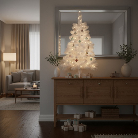 Choinka sztuczna 120 cm biała jodła jak żywa, nowoczesna, ze stojakiem