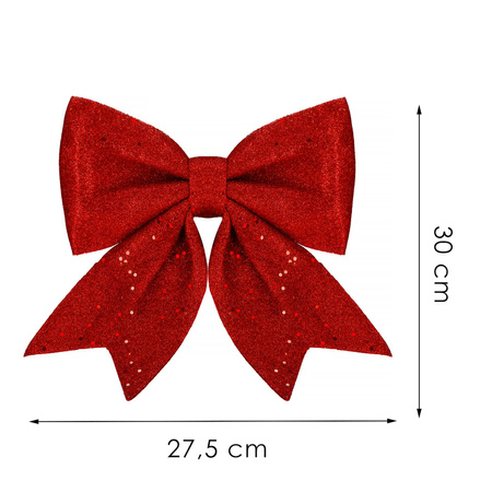 Kokardka świąteczna na choinkę brokatowa zawieszka choinkowa czerwona