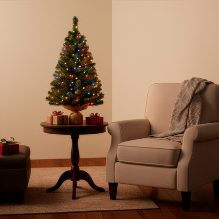 Choinka sztuczna mała 90 cm z oświetleniem choinkowym 50 LED multikolor, na stolik, biurko