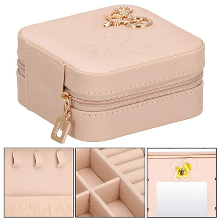 Kufer, szkatułka na biżuterię ekoskóra 10x10x5 cm różowy organizer z przegródkami