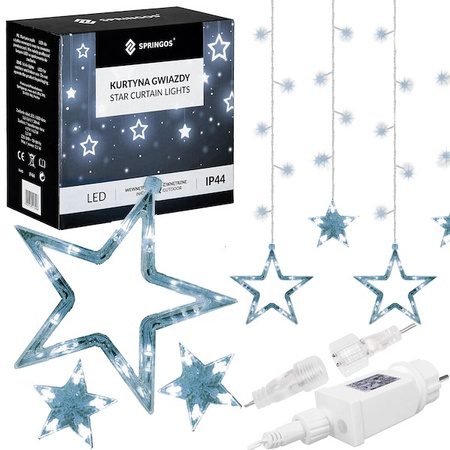 Kurtyna świetlna 138 led girlanda gwiazdki, lampki wewnętrzno-zewnętrzne sople zimny biały