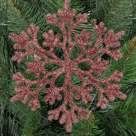 Zawieszka choinkowa 12 szt. śnieżynka 10 cm świąteczna ozdoba różowy brokat