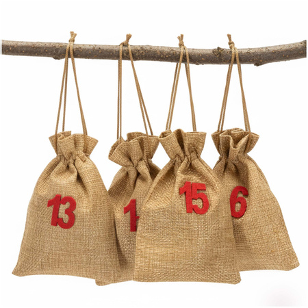 Woreczki z numerami, dekoracja adwentowa do kalendarza świątecznego 24 szt.