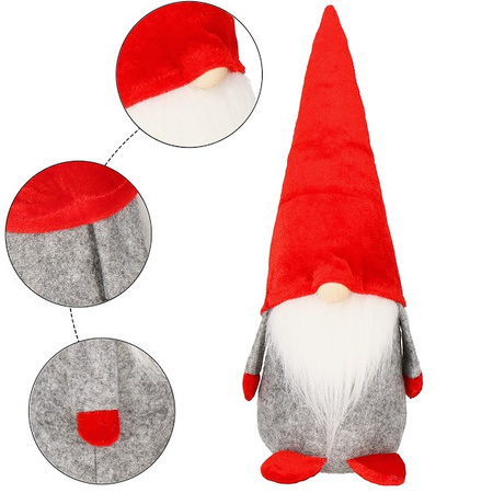Skrzat 38cm ozdoba świąteczna, krasnal świąteczny, gnom czerwony, szary