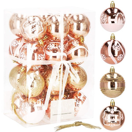 Bombki choinkowe rose gold 24 szt. różowy 6cm zestaw choinkowy