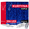 Kurtyna świetlna z pilotem 306 led girlanda, lampki wewnętrzno-zewnętrzne sople niebieski