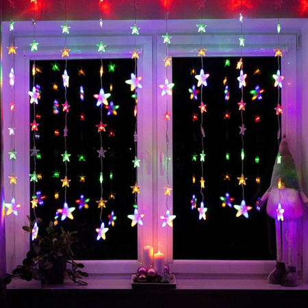 Kurtyna świetlna 180 led girlanda gwiazdki, lampki wewnętrzno-zewnętrzne sople multikolor + zimny biały flash