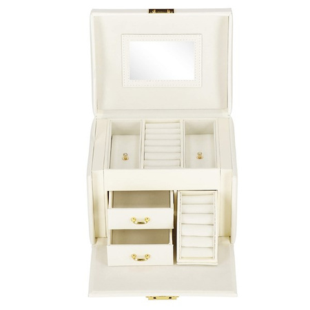 Kufer, szkatułka na biżuterię ekoskóra 17,5x12x13,5 cm kremowy z przegródkami