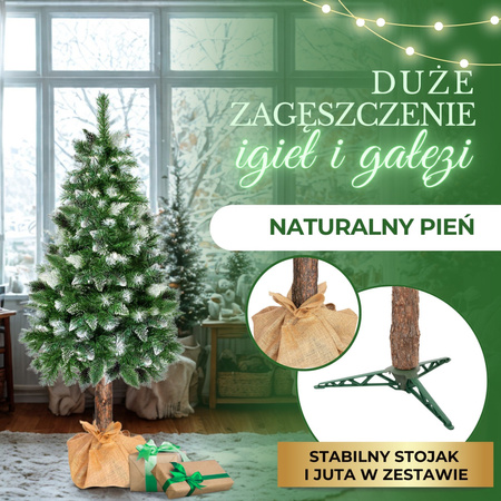 Choinka na pniu sztuczna 220 cm sosna diamentowa ośnieżona jak żywa premium