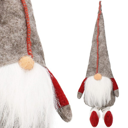 Skrzat 50cm ozdoba świąteczna, siedzący krasnal świąteczny, gnom szary