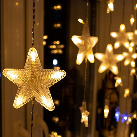 Kurtyna świetlna 180 led girlanda gwiazdki, lampki wewnętrzno-zewnętrzne sople ciepły biały + zimny biały flash