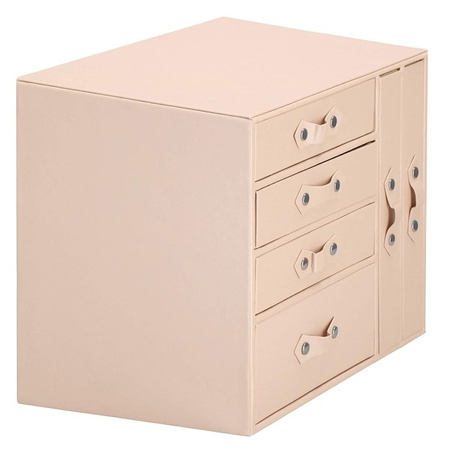 Kuferrek, Szkatułka na biżuterię ekoskóra 26x22x18 cm różowy z szufladami