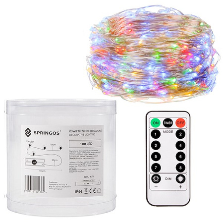 Lampki choinkowe 100 Led z pilotem druciki na baterie multikolor wodoszczelne