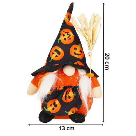 Skrzat 20 cm ozdoba świąteczna krasnal na Halloween gnom pomarańczowo-czarny