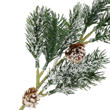Gałązka świąteczna sztuczna ośnieżona dekoracja z szyszkami do stroika 34 cm