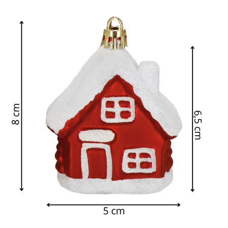 Bombki choinkowe, domki, dekoracje świąteczne do stroika, zestaw 2 szt. czerwone