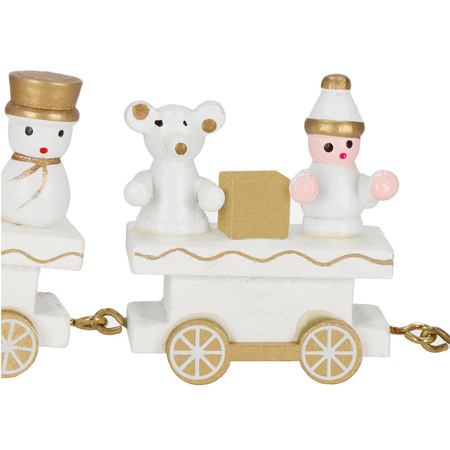 Drewniana ciuchcia, pociąg z wagonikami, ozdoba na święta, aranżacja wnętrz biało-złota
