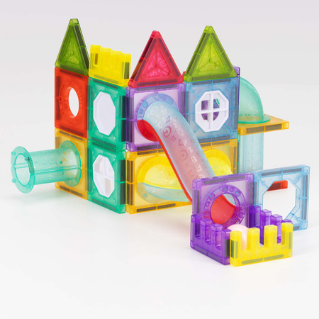 Klocki magnetyczne tory, tunele kulkowe, kulki LED zestaw klocków konstrukcyjnych 66 szt. wielokolorowe