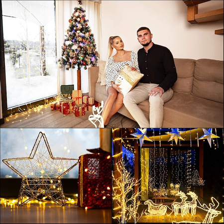 Kurtyna świetlna 300 Led girlanda biały ciepły lampki wewnętrzno-zewnętrzne sople