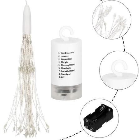 Lampki eksplodująca gwiazda 100 Led biały ciepły z programatorem na baterie