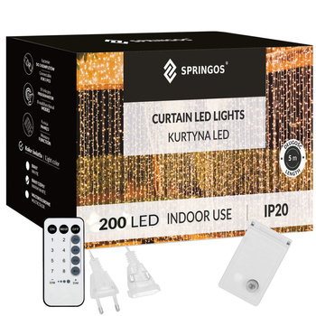 Kurtyna świetlna 200 led girlanda, lampki sople biały ciepły