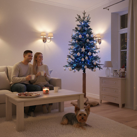 Choinka sztuczna na pniu jak żywa 180 cm świerk naturalny ze stojakiem nowoczesny