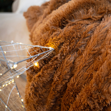 Koc, dwustronny pled 200x220 cm włochacz, narzuta na łóżko futrzak brązowy