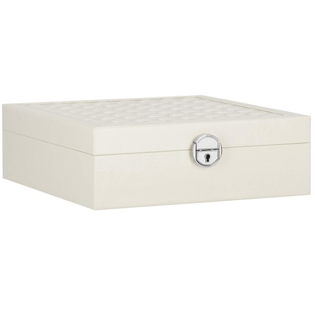 Kuferr, szkatułka na biżuterię ekoskóra 25x25x8,5 cm kremowy z przegródkami