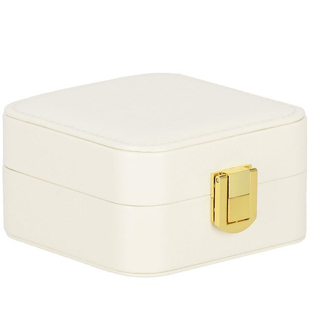 Kufer, szkatułka na biżuterię 10x10x5 cm kremowy z przegródkami ekoskóra