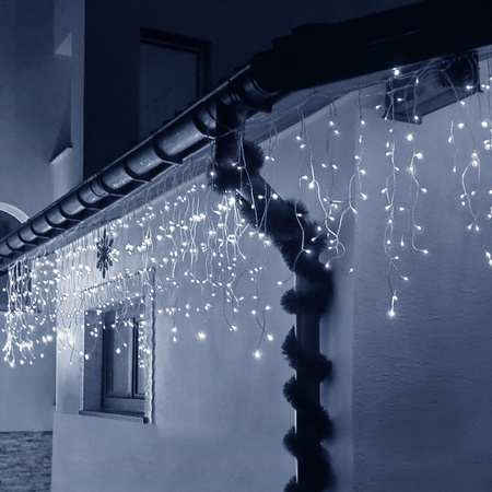 Kurtyna świetlna 300 led girlanda, lampki wewnętrzno-zewnętrzne sople zimny biały