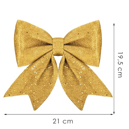 Kokardka świąteczna na choinkę 20 cm brokatowa zawieszka choinkowa złota