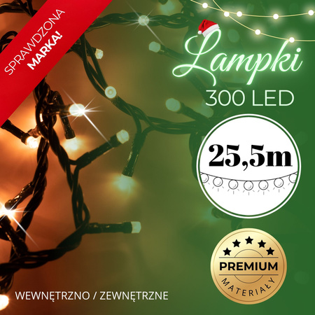 Lampki choinkowe 300 led biały ciepły 25,5m oświetlenie świąteczne IP44
