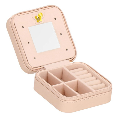 Kufer, szkatułka na biżuterię ekoskóra 10x10x5 cm różowy organizer z przegródkami