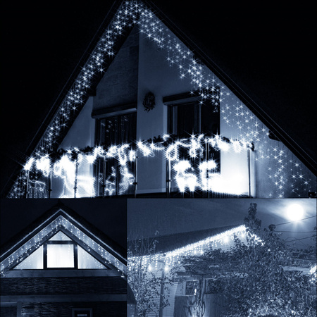 Kurtyna świetlna 300 led girlanda, lampki zewnętrzne sople zimny biały + flash