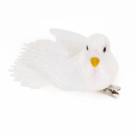 Zawieszki choinkowe 4 szt. ptaszki brokatowe białe