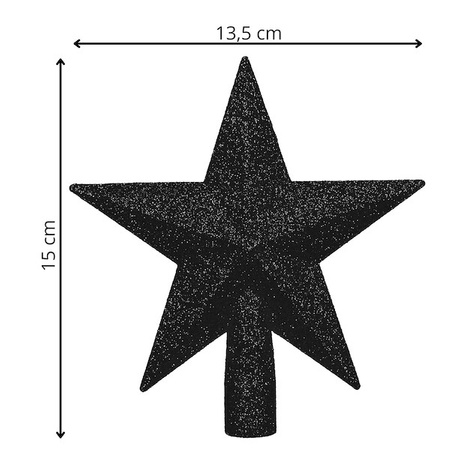 Szpic na choinkę, gwiazda nietłukąca 15 cm czubek brokatowy, czarny