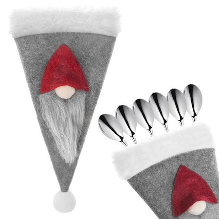 Kieszonka na sztućce 2szt. świąteczne etui, czapka szara ozdoba świąteczna
