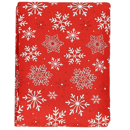 Bieżnik na stół 140 x 220 cm obrus świąteczny ze śnieżynkami czerwony