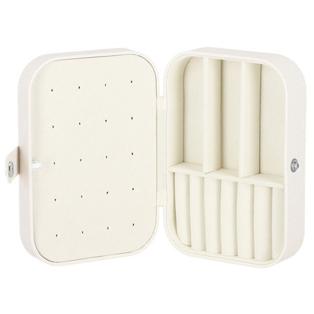 Kuferr, szkatułka na biżuterię ekoskóra 16x11x5 cm kremowa z brokatem z przegródkami