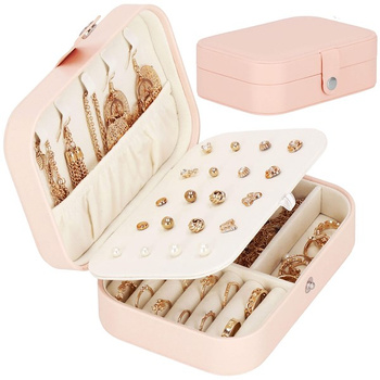 Kufer, szkatułka na biżuterię ekoskóra 16x11x5 cm różowy z przegródkami