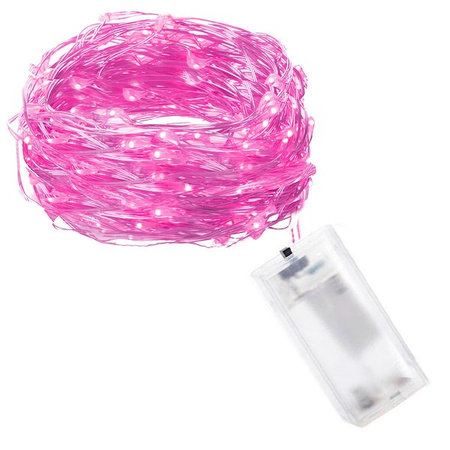 Lampki choinkowe 20 LED druciki mikro na baterie różowe