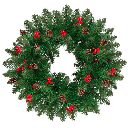 Dekoracyjny łańcuch świąteczny z szyszkami i jarzębiną 110 cm girlanda, zielona