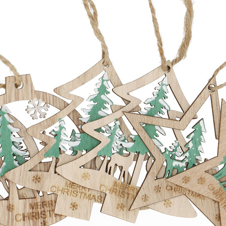 Zawieszki choinkowe 6 sztuk drewniane ozdoby świateczne